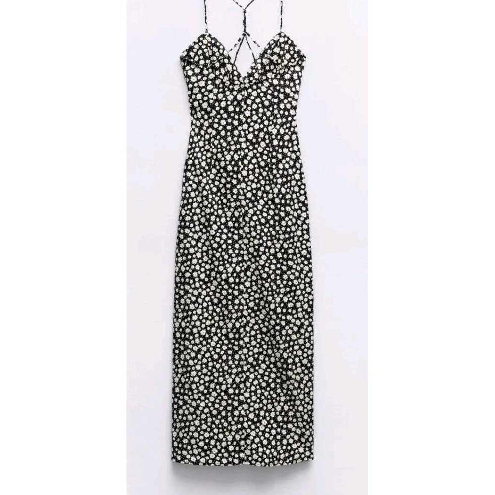 Zara 🖤90s Grunge Fairy Y2K Black & White Floral Spaghetti Strap Baddie Dress S - Picture 3 of 7